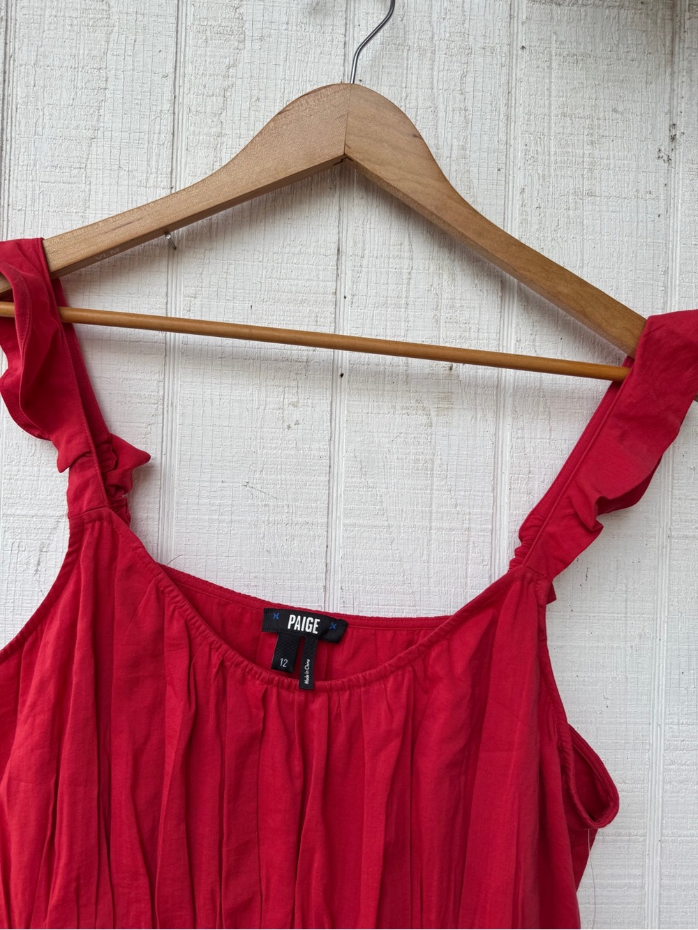 PAIGE Gisela Tiered Hem Midi Dress Red Strawberry Ruffle with Smocked Waist 12 - Picture 6 of 11